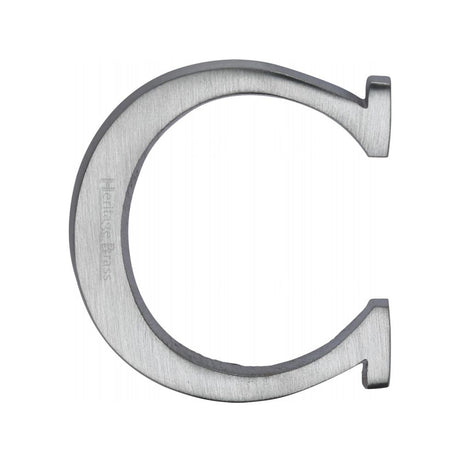 This is an image of a Heritage Brass - Alphabet C Pin Fix 51mm (2") Satin Chrome Finish, c1565-2-c-sc that is available to order from T.H Wiggans Ironmongery in Kendal.
