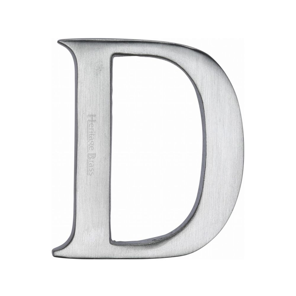 This is an image of a Heritage Brass - Alphabet D Pin Fix 51mm (2") Satin Chrome Finish, c1565-2-d-sc that is available to order from T.H Wiggans Ironmongery in Kendal.
