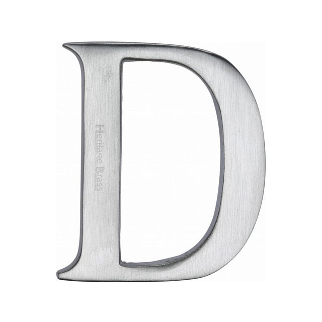 This is an image of a Heritage Brass - Alphabet D Pin Fix 51mm (2") Satin Chrome Finish, c1565-2-d-sc that is available to order from T.H Wiggans Ironmongery in Kendal.