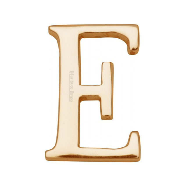 This is an image of a Heritage Brass - Alphabet E Pin Fix 51mm (2") Polished Brass Finish, c1565-2-e-pb that is available to order from T.H Wiggans Ironmongery in Kendal.