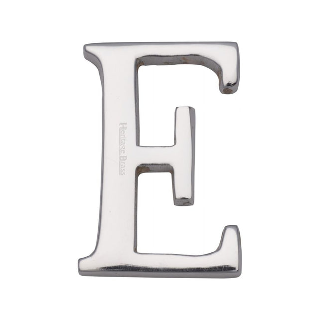 This is an image of a Heritage Brass - Alphabet E Pin Fix 51mm (2") Polished Chrome Finish, c1565-2-e-pc that is available to order from T.H Wiggans Ironmongery in Kendal.