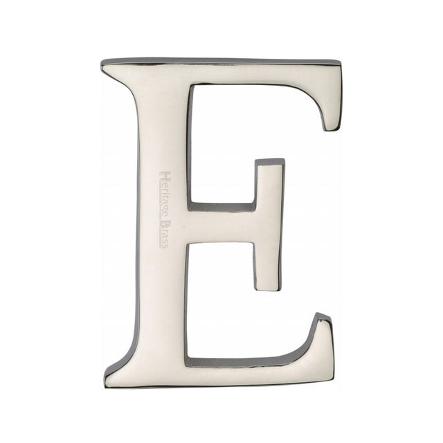 This is an image of a Heritage Brass - Alphabet E Pin Fix 51mm (2") Polished Nickel Finish, c1565-2-e-pnf that is available to order from T.H Wiggans Ironmongery in Kendal.
