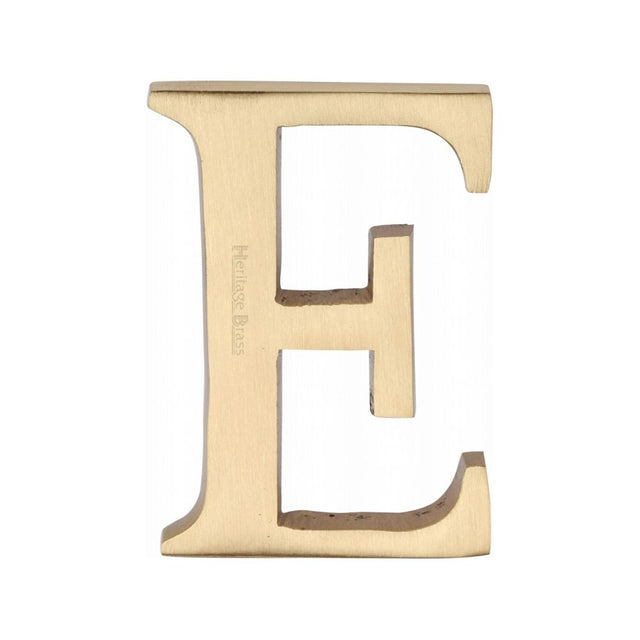 This is an image of a Heritage Brass - Alphabet E Pin Fix 51mm (2") Satin Brass Finish, c1565-2-e-sb that is available to order from T.H Wiggans Ironmongery in Kendal.