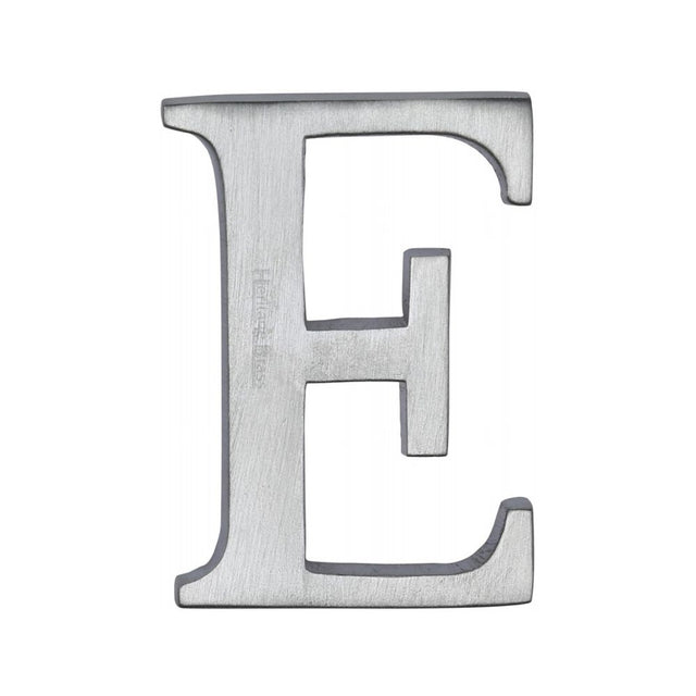 This is an image of a Heritage Brass - Alphabet E Pin Fix 51mm (2") Satin Chrome Finish, c1565-2-e-sc that is available to order from T.H Wiggans Ironmongery in Kendal.