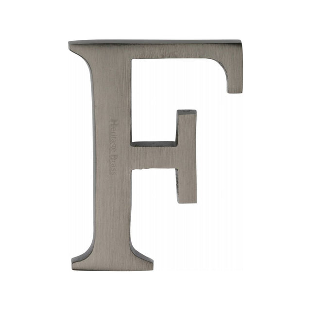 This is an image of a Heritage Brass - Alphabet F Pin Fix 51mm (2") Matt Bronze Finish, c1565-2-f-mb that is available to order from T.H Wiggans Ironmongery in Kendal.
