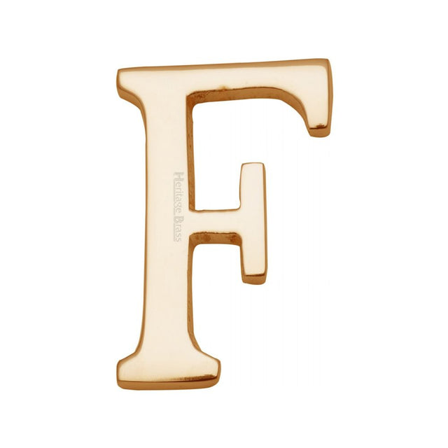 This is an image of a Heritage Brass - Alphabet F Pin Fix 51mm (2") Polished Brass Finish, c1565-2-f-pb that is available to order from T.H Wiggans Ironmongery in Kendal.