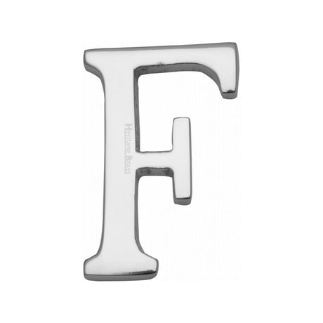 This is an image of a Heritage Brass - Alphabet F Pin Fix 51mm (2") Polished Chrome Finish, c1565-2-f-pc that is available to order from T.H Wiggans Ironmongery in Kendal.