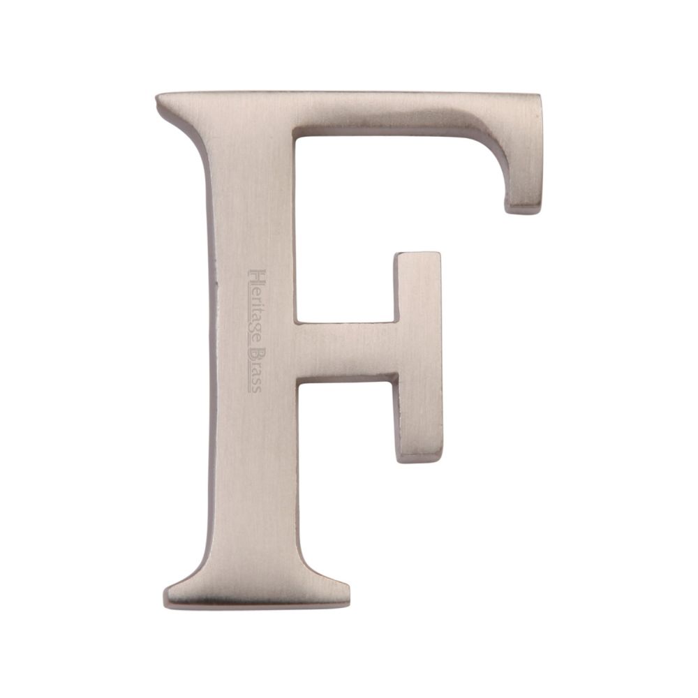 This is an image of a Heritage Brass - Alphabet F Pin Fix 51mm (2") Satin Nickel Finish, c1565-2-f-sn that is available to order from T.H Wiggans Ironmongery in Kendal.