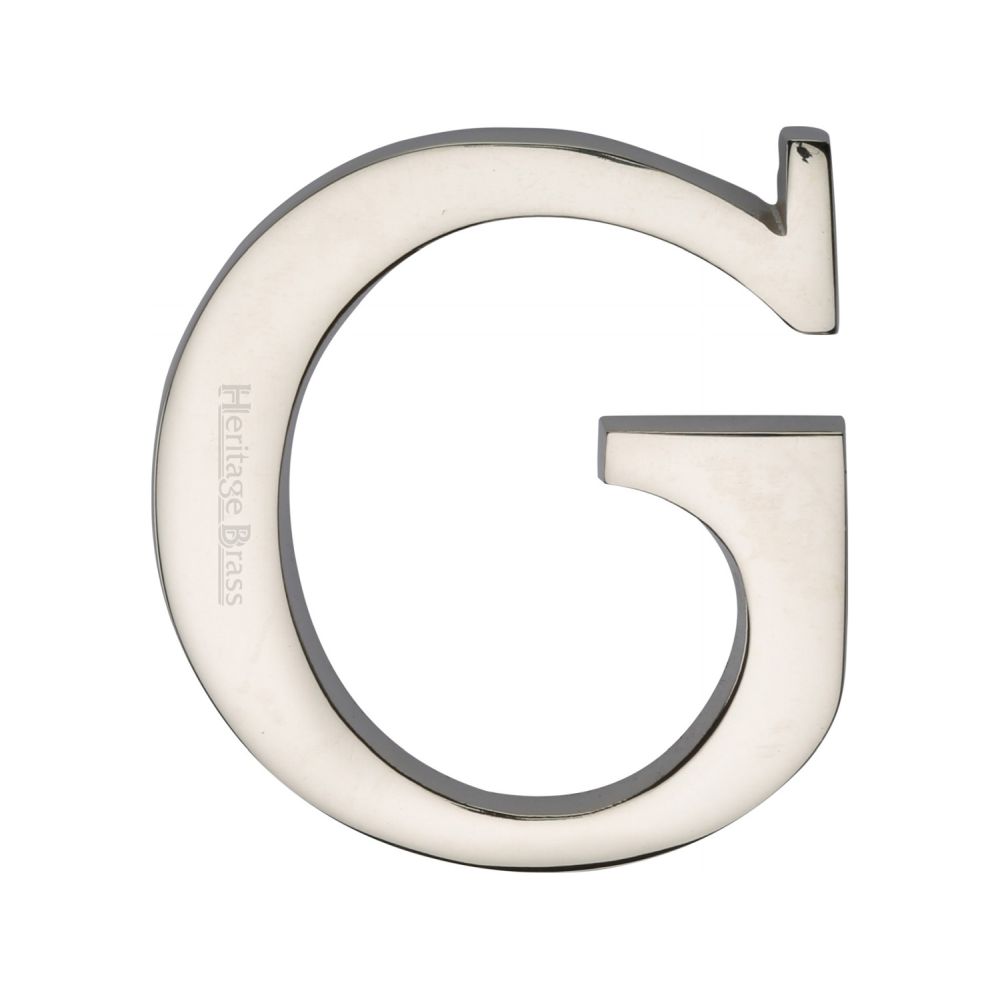 This is an image of a Heritage Brass - Alphabet G Pin Fix 51mm (2") Polished Nickel Finish, c1565-2-g-pnf that is available to order from T.H Wiggans Ironmongery in Kendal.