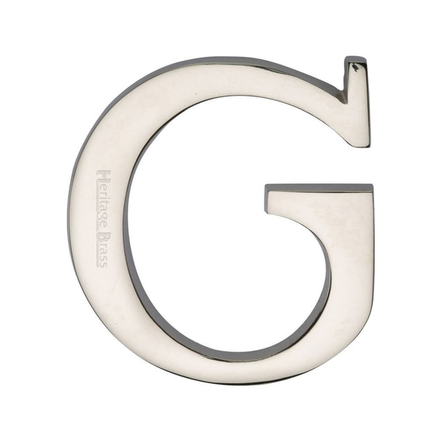 This is an image of a Heritage Brass - Alphabet G Pin Fix 51mm (2") Polished Nickel Finish, c1565-2-g-pnf that is available to order from T.H Wiggans Ironmongery in Kendal.