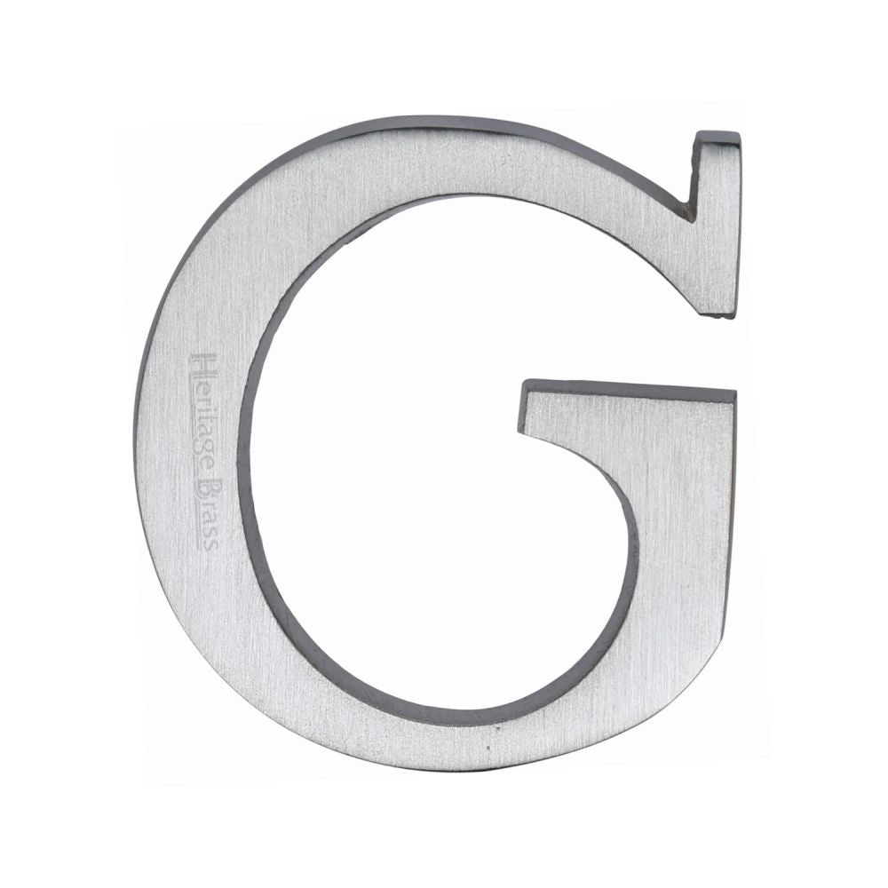 This is an image of a Heritage Brass - Alphabet G Pin Fix 51mm (2") Satin Chrome Finish, c1565-2-g-sc that is available to order from T.H Wiggans Ironmongery in Kendal.