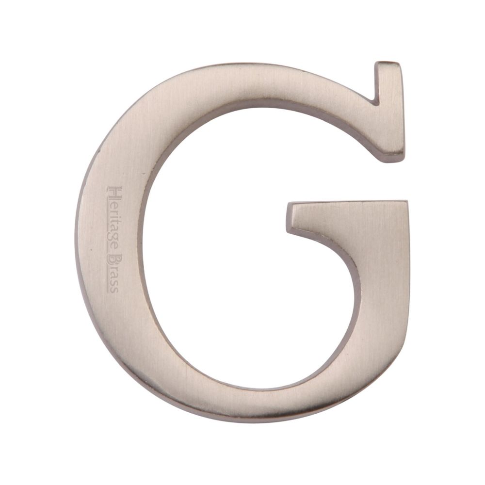 This is an image of a Heritage Brass - Alphabet G Pin Fix 51mm (2") Satin Nickel Finish, c1565-2-g-sn that is available to order from T.H Wiggans Ironmongery in Kendal.