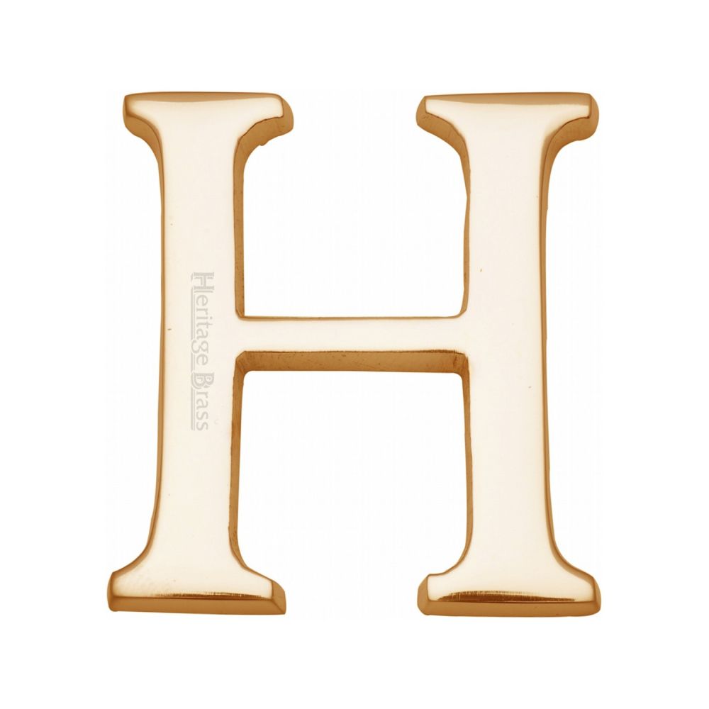 This is an image of a Heritage Brass - Alphabet H Pin Fix 51mm (2") Polished Brass Finish, c1565-2-h-pb that is available to order from T.H Wiggans Ironmongery in Kendal.