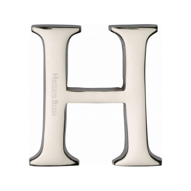 This is an image of a Heritage Brass - Alphabet H Pin Fix 51mm (2") Polished Nickel Finish, c1565-2-h-pnf that is available to order from T.H Wiggans Ironmongery in Kendal.