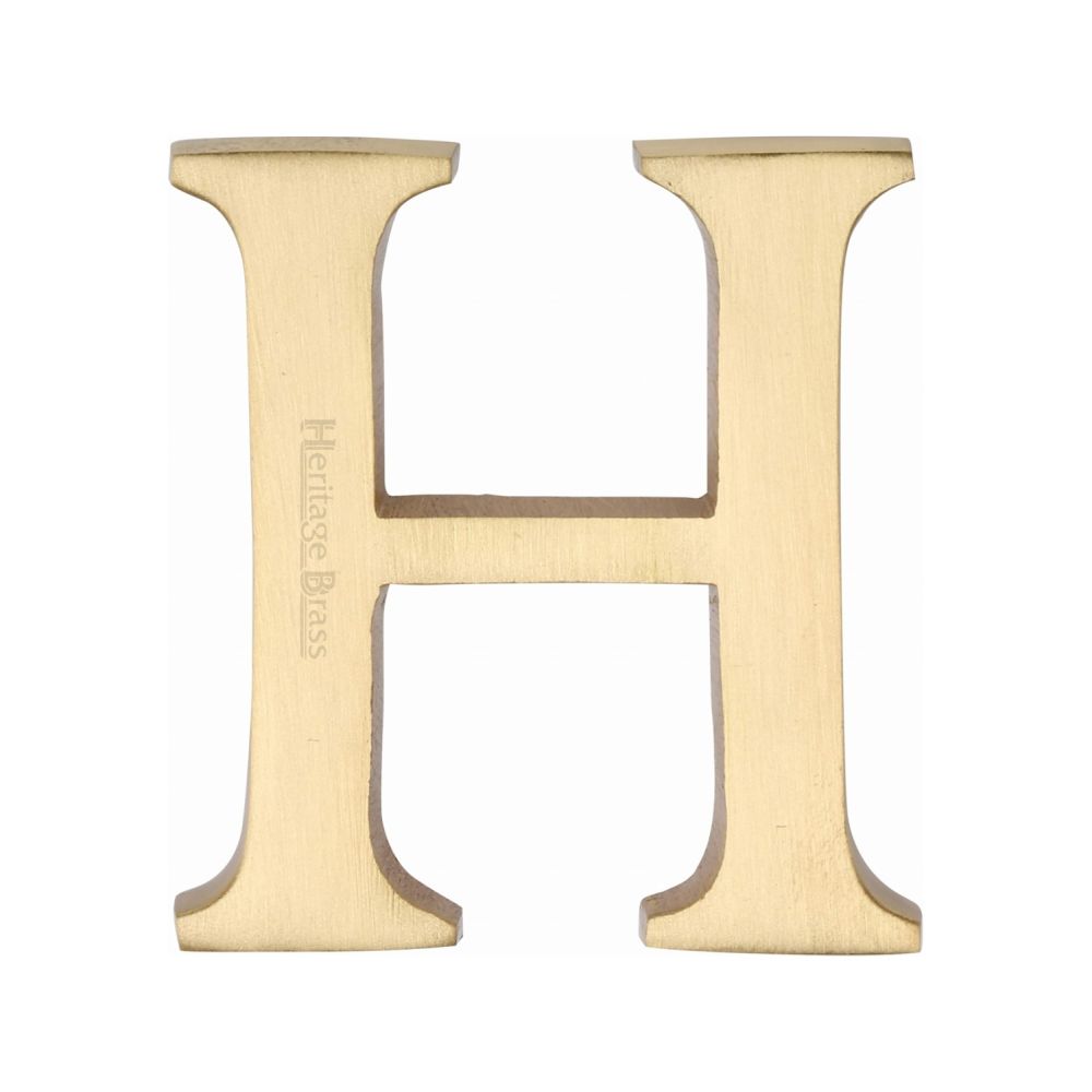 This is an image of a Heritage Brass - Alphabet H Pin Fix 51mm (2") Satin Brass Finish, c1565-2-h-sb that is available to order from T.H Wiggans Ironmongery in Kendal.