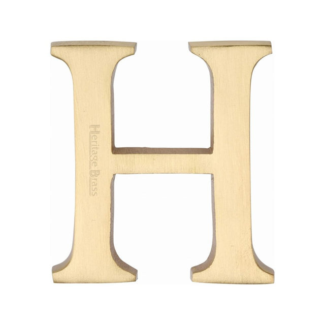 This is an image of a Heritage Brass - Alphabet H Pin Fix 51mm (2") Satin Brass Finish, c1565-2-h-sb that is available to order from T.H Wiggans Ironmongery in Kendal.