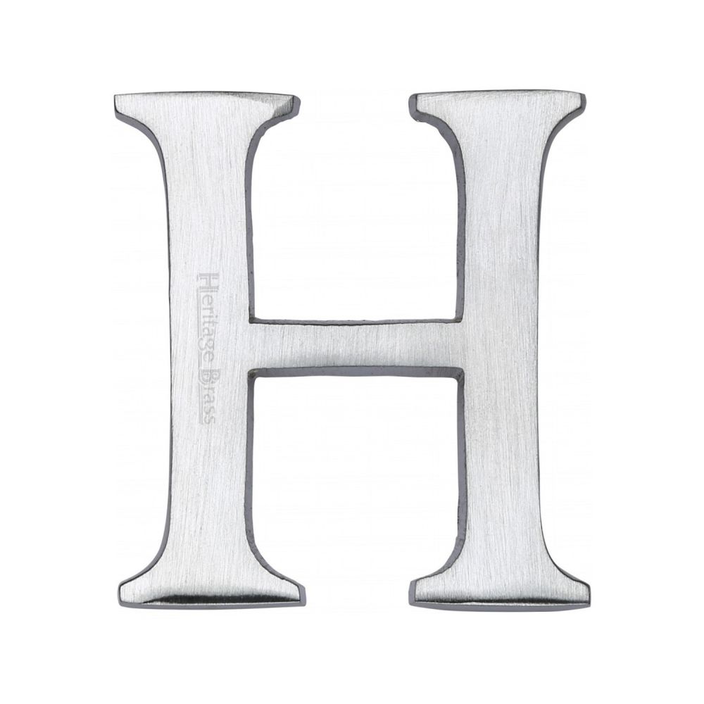 This is an image of a Heritage Brass - Alphabet H Pin Fix 51mm (2") Satin Chrome Finish, c1565-2-h-sc that is available to order from T.H Wiggans Ironmongery in Kendal.
