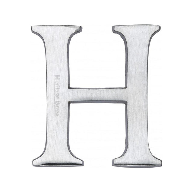 This is an image of a Heritage Brass - Alphabet H Pin Fix 51mm (2") Satin Chrome Finish, c1565-2-h-sc that is available to order from T.H Wiggans Ironmongery in Kendal.