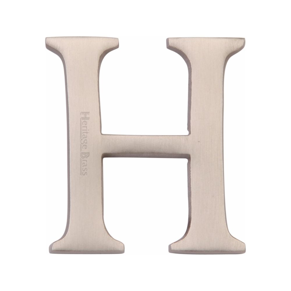 This is an image of a Heritage Brass - Alphabet H Pin Fix 51mm (2") Satin Nickel Finish, c1565-2-h-sn that is available to order from T.H Wiggans Ironmongery in Kendal.