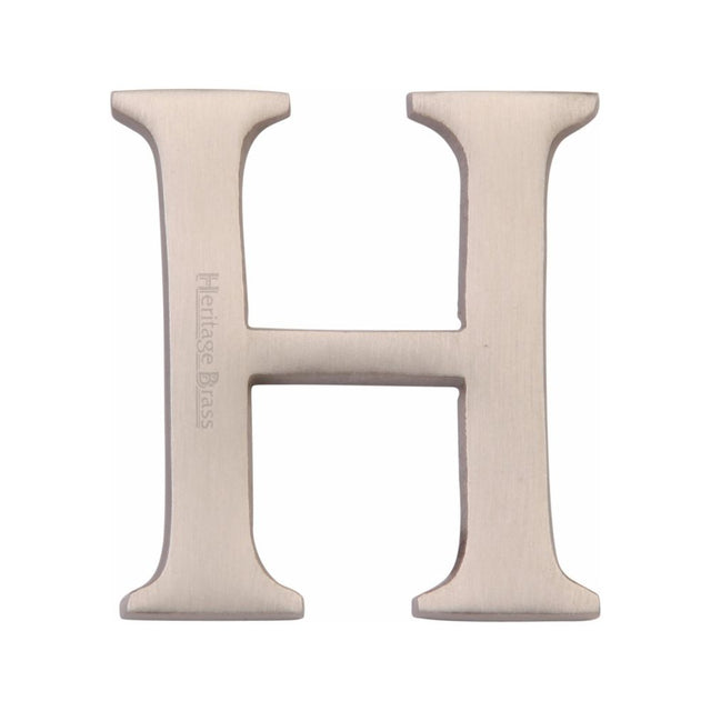 This is an image of a Heritage Brass - Alphabet H Pin Fix 51mm (2") Satin Nickel Finish, c1565-2-h-sn that is available to order from T.H Wiggans Ironmongery in Kendal.