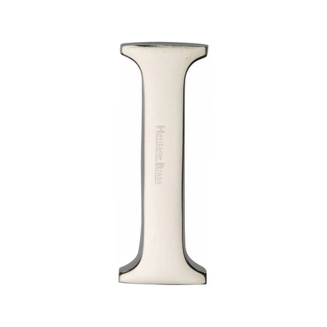 This is an image of a Heritage Brass - Alphabet I Pin Fix 51mm (2") Polished Nickel Finish, c1565-2-i-pnf that is available to order from T.H Wiggans Ironmongery in Kendal.