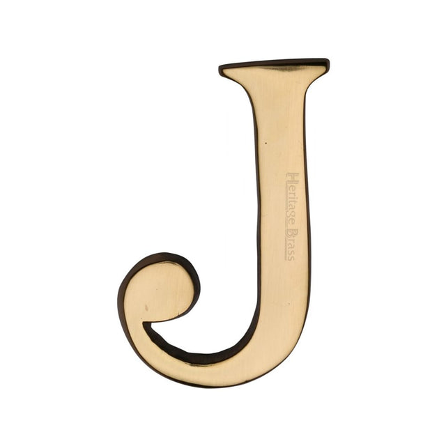 This is an image of a Heritage Brass - Alphabet J Pin Fix 51mm (2") Polished Brass Finish, c1565-2-j-pb that is available to order from T.H Wiggans Ironmongery in Kendal.