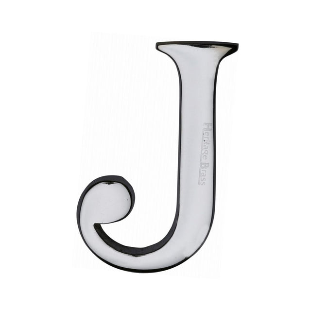 This is an image of a Heritage Brass - Alphabet J Pin Fix 51mm (2") Polished Chrome Finish, c1565-2-j-pc that is available to order from T.H Wiggans Ironmongery in Kendal.