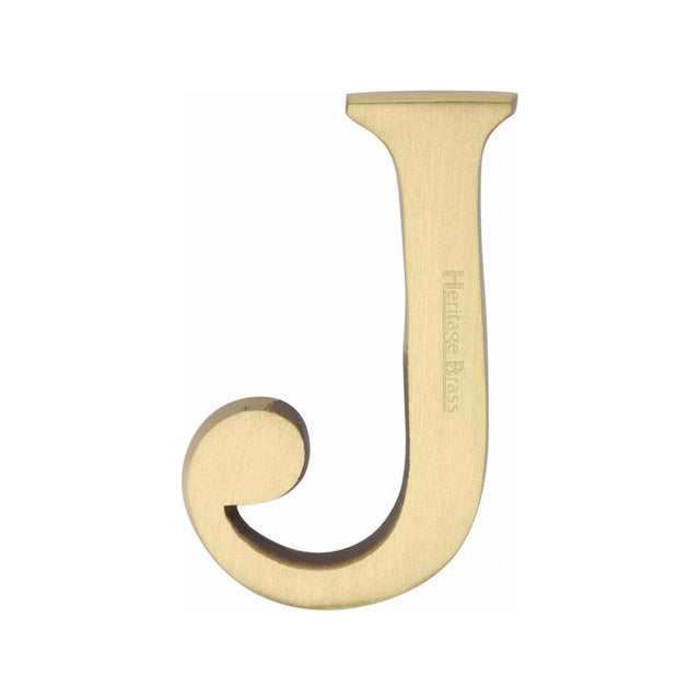 This is an image of a Heritage Brass - Alphabet J Pin Fix 51mm (2") Satin Brass Finish, c1565-2-j-sb that is available to order from T.H Wiggans Ironmongery in Kendal.