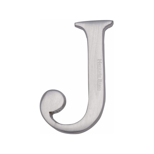 This is an image of a Heritage Brass - Alphabet J Pin Fix 51mm (2") Satin Chrome Finish, c1565-2-j-sc that is available to order from T.H Wiggans Ironmongery in Kendal.