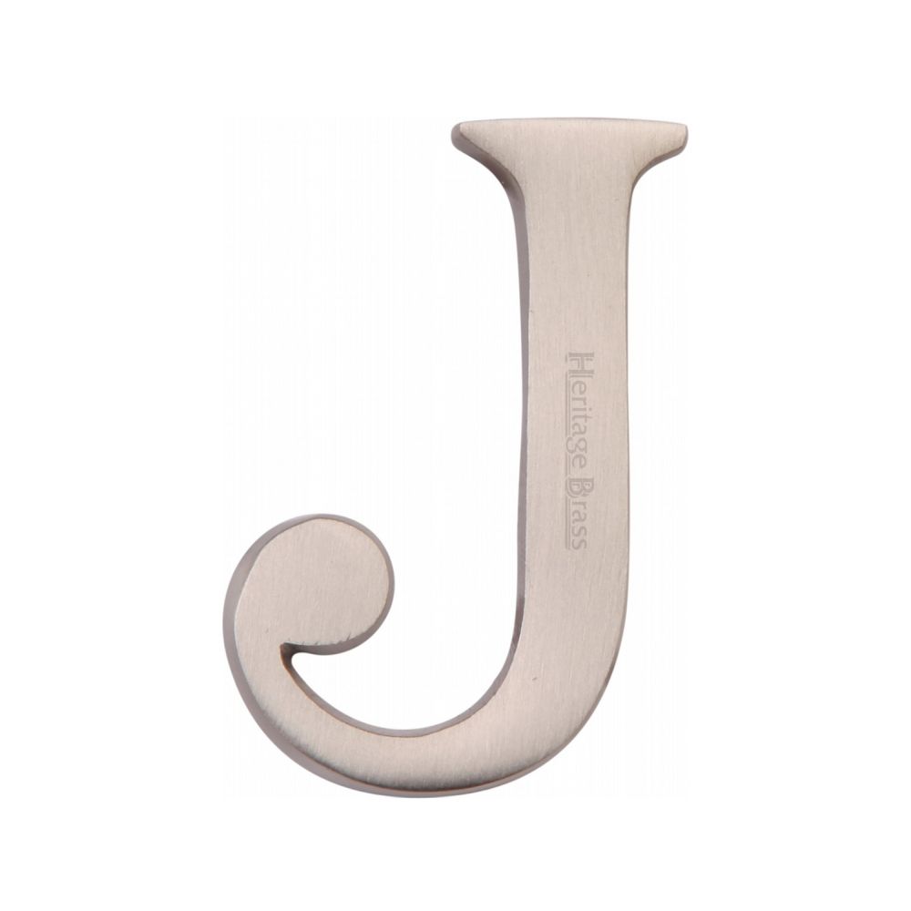 This is an image of a Heritage Brass - Alphabet J Pin Fix 51mm (2") Satin Nickel Finish, c1565-2-j-sn that is available to order from T.H Wiggans Ironmongery in Kendal.