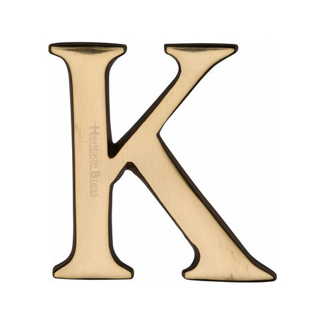 This is an image of a Heritage Brass - Alphabet K Pin Fix 51mm (2") Polished Brass Finish, c1565-2-k-pb that is available to order from T.H Wiggans Ironmongery in Kendal.