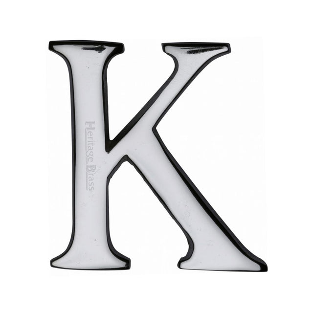 This is an image of a Heritage Brass - Alphabet K Pin Fix 51mm (2") Polished Chrome Finish, c1565-2-k-pc that is available to order from T.H Wiggans Ironmongery in Kendal.