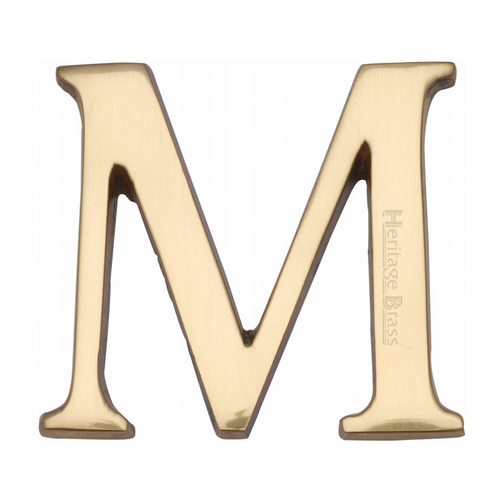 This is an image of a Heritage Brass - Alphabet M Pin Fix 51mm (2") Polished Brass Finish, c1565-2-m-pb that is available to order from T.H Wiggans Ironmongery in Kendal.
