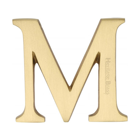 This is an image of a Heritage Brass - Alphabet M Pin Fix 51mm (2") Satin Brass Finish, c1565-2-m-sb that is available to order from T.H Wiggans Ironmongery in Kendal.