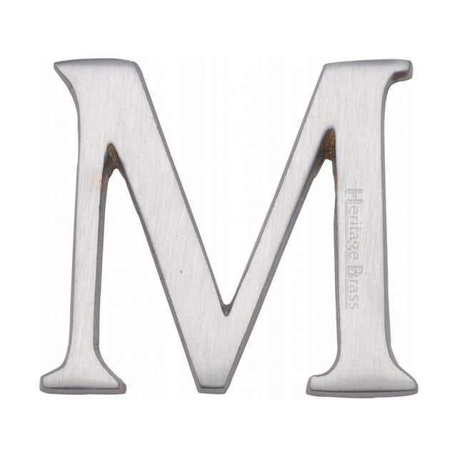 This is an image of a Heritage Brass - Alphabet M Pin Fix 51mm (2") Satin Chrome Finish, c1565-2-m-sc that is available to order from T.H Wiggans Ironmongery in Kendal.