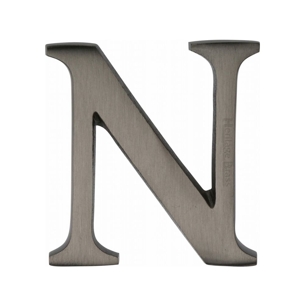 This is an image of a Heritage Brass - Alphabet N Pin Fix 51mm (2") Matt Bronze Finish, c1565-2-n-mb that is available to order from T.H Wiggans Ironmongery in Kendal.