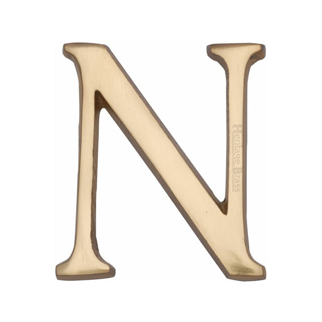 This is an image of a Heritage Brass - Alphabet N Pin Fix 51mm (2") Polished Brass Finish, c1565-2-n-pb that is available to order from T.H Wiggans Ironmongery in Kendal.