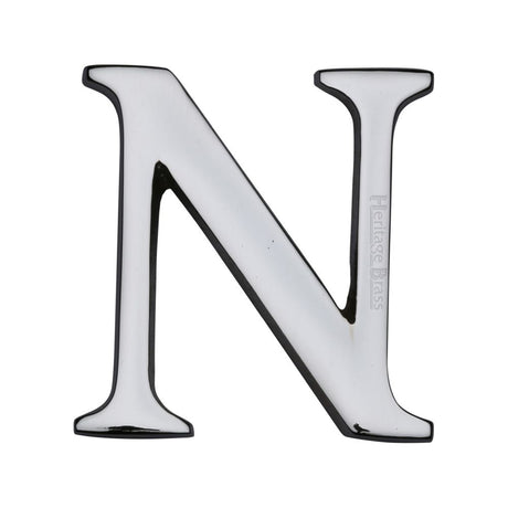 This is an image of a Heritage Brass - Alphabet N Pin Fix 51mm (2") Polished Chrome Finish, c1565-2-n-pc that is available to order from T.H Wiggans Ironmongery in Kendal.