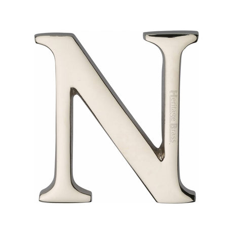 This is an image of a Heritage Brass - Alphabet N Pin Fix 51mm (2") Polished Nickel Finish, c1565-2-n-pnf that is available to order from T.H Wiggans Ironmongery in Kendal.