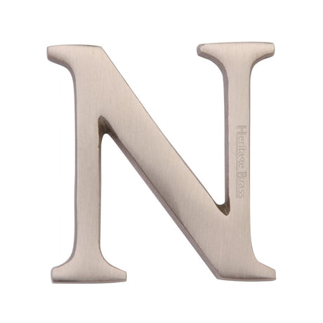 This is an image of a Heritage Brass - Alphabet N Pin Fix 51mm (2") Satin Nickel Finish, c1565-2-n-sn that is available to order from T.H Wiggans Ironmongery in Kendal.
