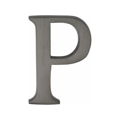 This is an image of a Heritage Brass - Alphabet P Pin Fix 51mm (2") Matt Bronze Finish, c1565-2-p-mb that is available to order from T.H Wiggans Ironmongery in Kendal.