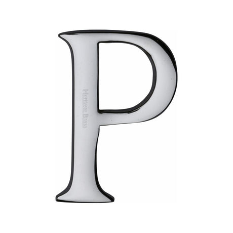 This is an image of a Heritage Brass - Alphabet P Pin Fix 51mm (2") Polished Chrome Finish, c1565-2-p-pc that is available to order from T.H Wiggans Ironmongery in Kendal.