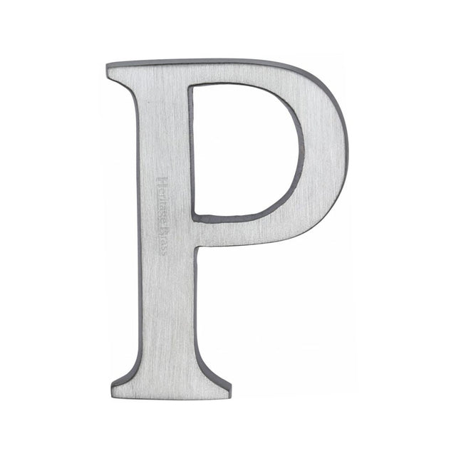 This is an image of a Heritage Brass - Alphabet P Pin Fix 51mm (2") Satin Chrome Finish, c1565-2-p-sc that is available to order from T.H Wiggans Ironmongery in Kendal.