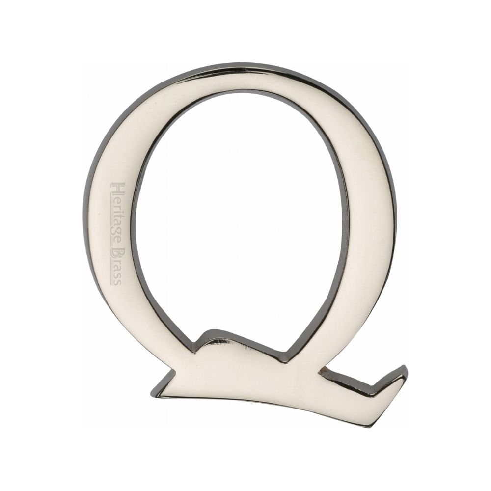 This is an image of a Heritage Brass - Alphabet Q Pin Fix 51mm (2") Polished Nickel Finish, c1565-2-q-pnf that is available to order from T.H Wiggans Ironmongery in Kendal.