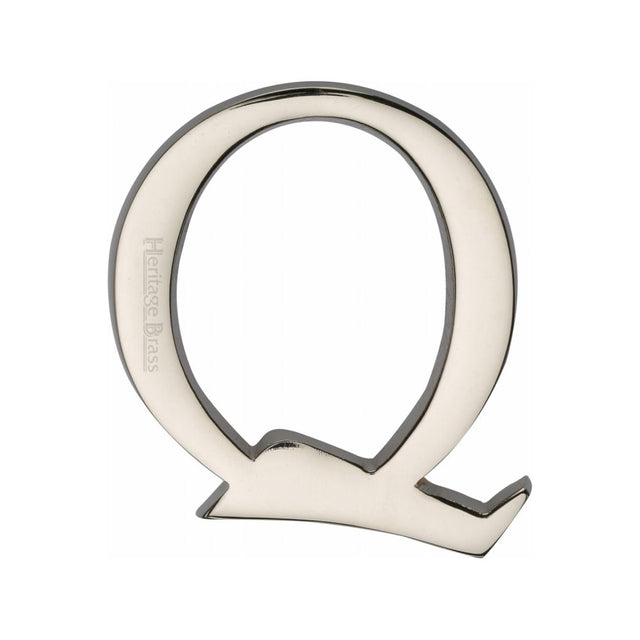 This is an image of a Heritage Brass - Alphabet Q Pin Fix 51mm (2") Polished Nickel Finish, c1565-2-q-pnf that is available to order from T.H Wiggans Ironmongery in Kendal.