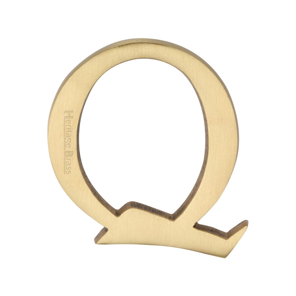 This is an image of a Heritage Brass - Alphabet Q Pin Fix 51mm (2") Satin Brass Finish, c1565-2-q-sb that is available to order from T.H Wiggans Ironmongery in Kendal.