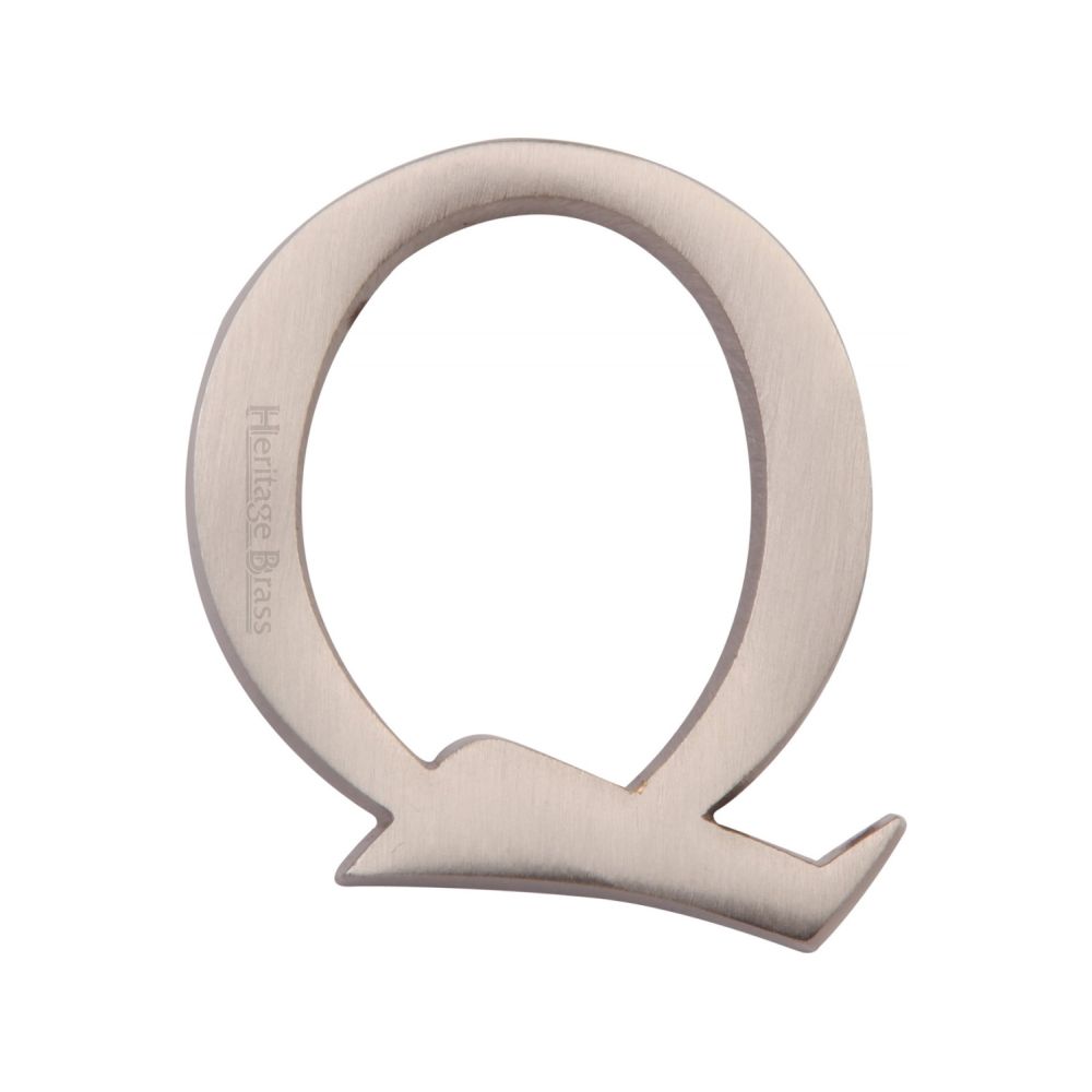 This is an image of a Heritage Brass - Alphabet Q Pin Fix 51mm (2") Satin Nickel Finish, c1565-2-q-sn that is available to order from T.H Wiggans Ironmongery in Kendal.