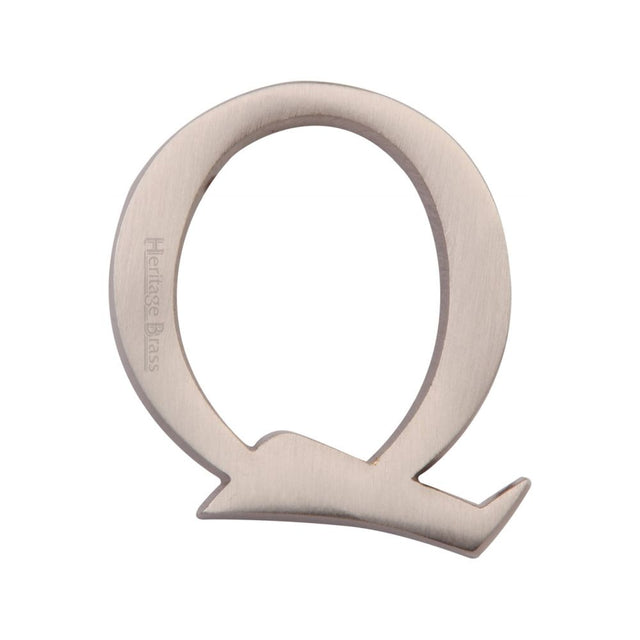 This is an image of a Heritage Brass - Alphabet Q Pin Fix 51mm (2") Satin Nickel Finish, c1565-2-q-sn that is available to order from T.H Wiggans Ironmongery in Kendal.