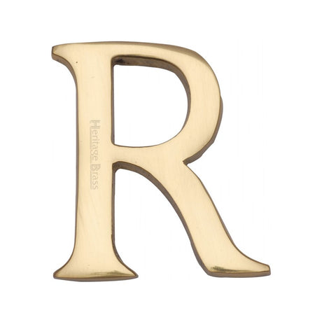 This is an image of a Heritage Brass - Alphabet R Pin Fix 51mm (2") Polished Brass Finish, c1565-2-r-pb that is available to order from T.H Wiggans Ironmongery in Kendal.