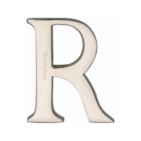 This is an image of a Heritage Brass - Alphabet R Pin Fix 51mm (2") Polished Nickel Finish, c1565-2-r-pnf that is available to order from T.H Wiggans Ironmongery in Kendal.